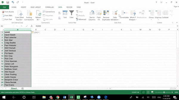 Separating First and Last Names in excel